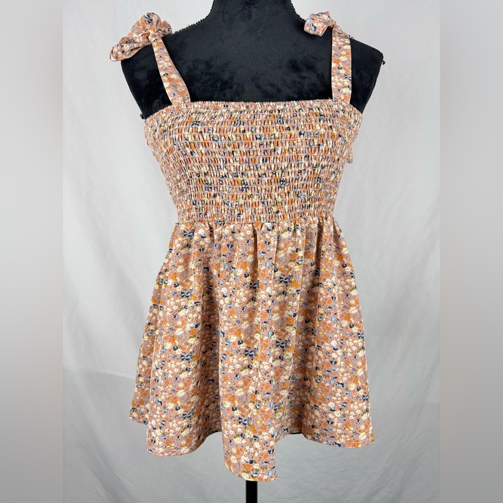 Floral Smocked Blouse with Tie Bow Straps